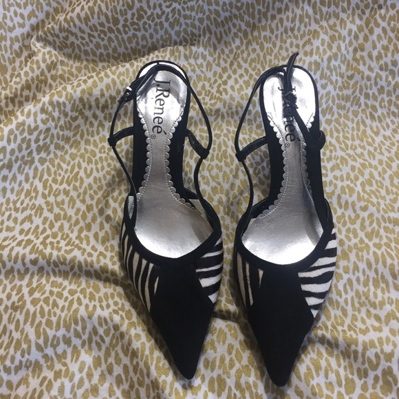 J.Renee Shoes - J.Renee Leather Zebra Print Sling Back Heels
